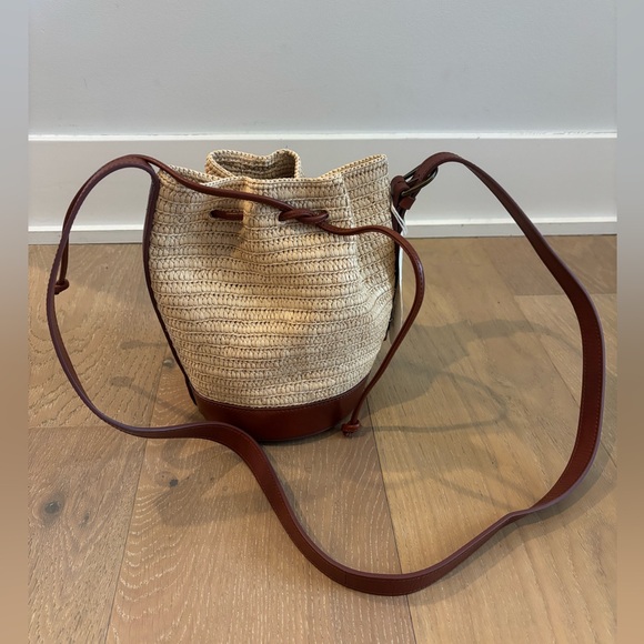 Sézane Mini Farrow Raphia Bag Bucket Leather Strap Natural Beige Woven Sezane - Picture 6 of 13